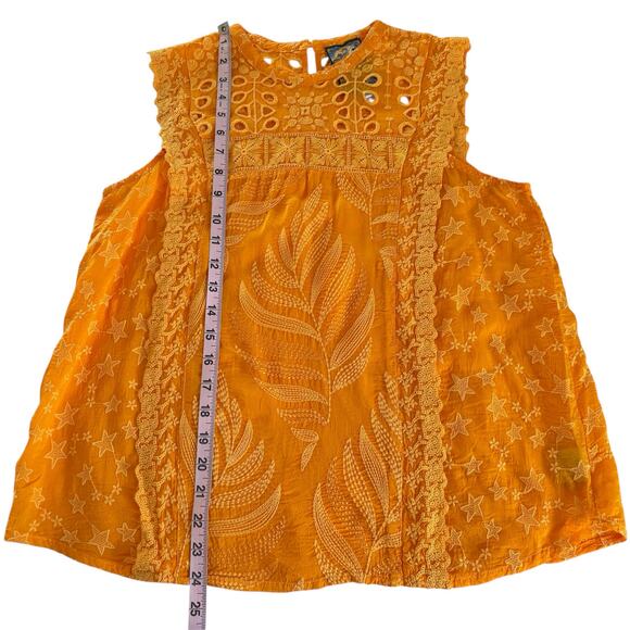 Johnny Was Leafy Concetta Blouse Yellow Boho Embroidered High Neck Size Medium - Picture 5 of 8